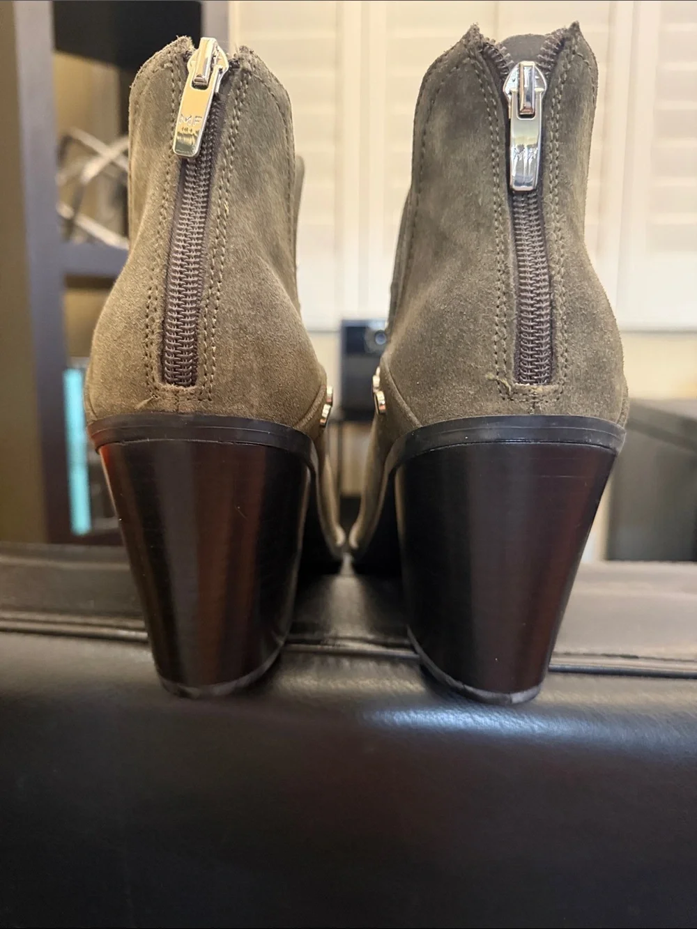 Marc Fisher Olive Suede Studded Pointed-Toe Booties